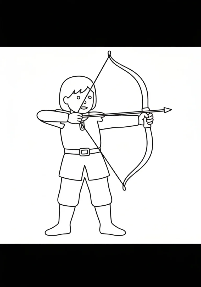 Łucznik rycerski - kolorowanka średniowieczna - kolorowanka line-art do druku