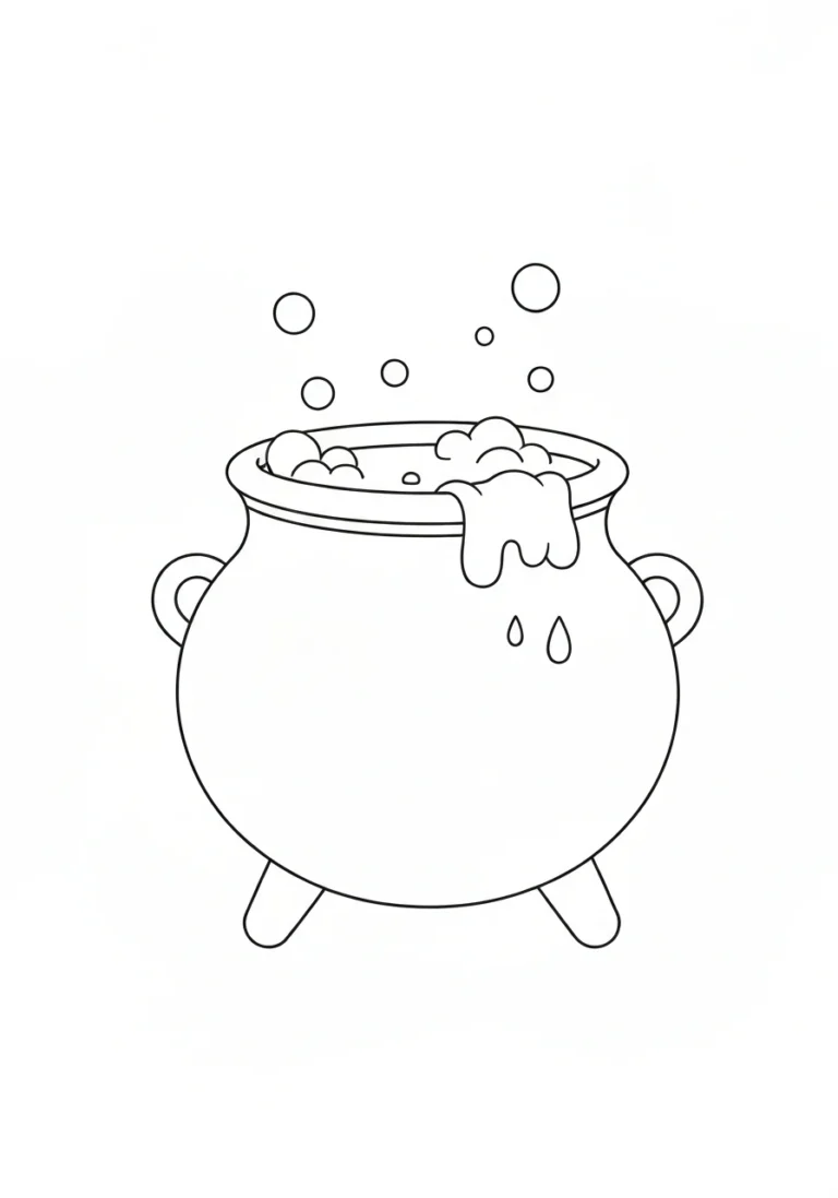 Magiczny kociołek z eliksirem - kolorowanka mistyczna - kolorowanka line-art do druku