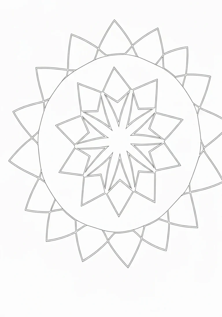 Mandala gwieździsta - wzór z gwiazdą siedmioramienną - kolorowanka line-art do druku