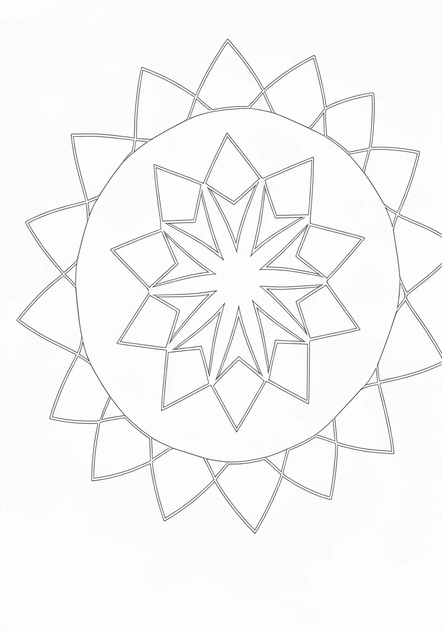 Mandala gwieździsta - wzór z gwiazdą siedmioramienną - kolorowanka line-art do druku