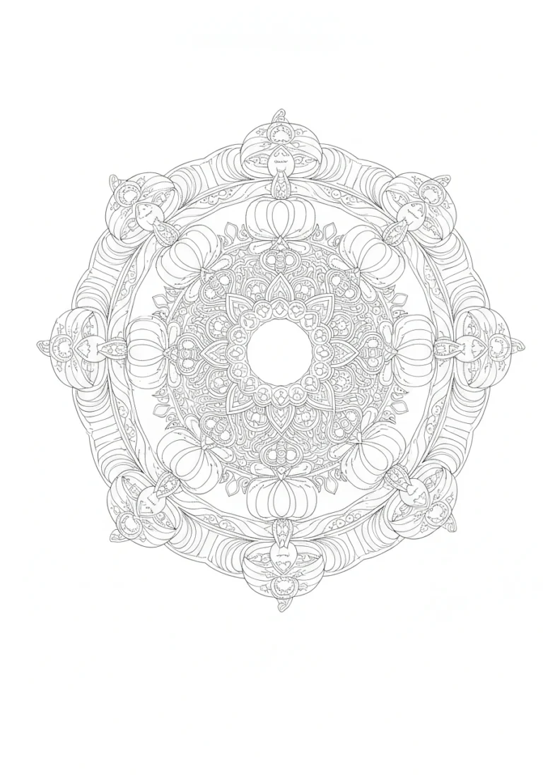 Mandala halloweenowa - mistyczny wzór dla dorosłych - kolorowanka line-art do druku