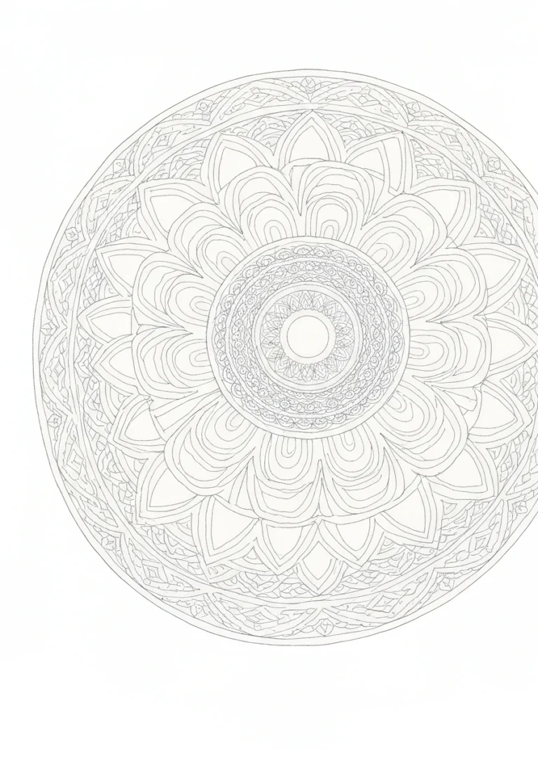 Mandala mandali Kalachakra - złożony wzór tibetański - kolorowanka line-art do druku