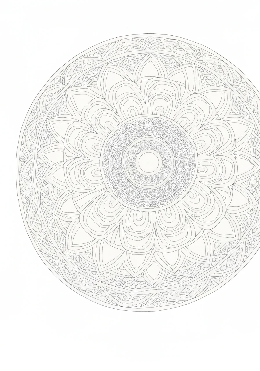 Mandala mandali Kalachakra - złożony wzór tibetański - kolorowanka line-art do druku