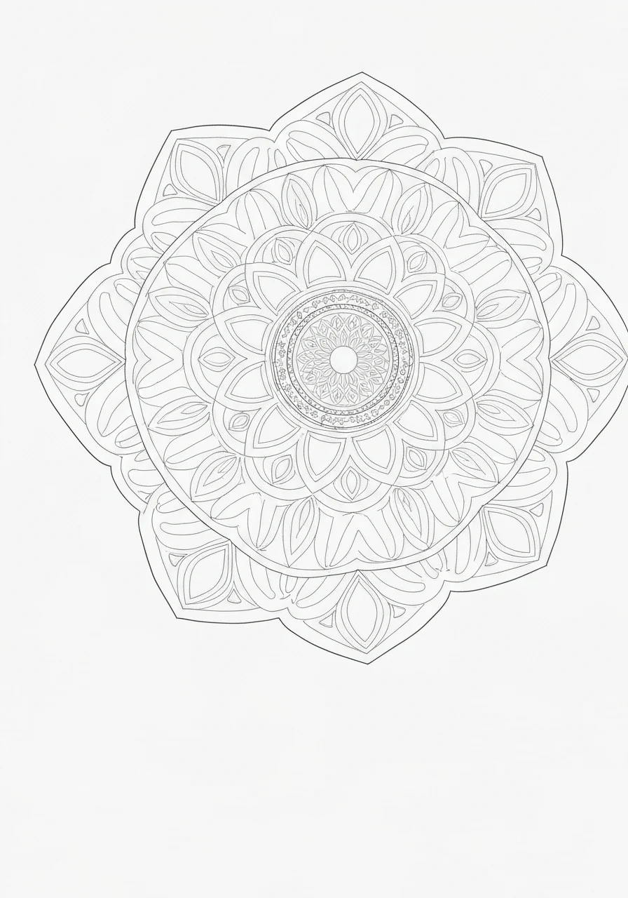 Mandala mantra - wzór z sanskryckim napisem - kolorowanka line-art do druku