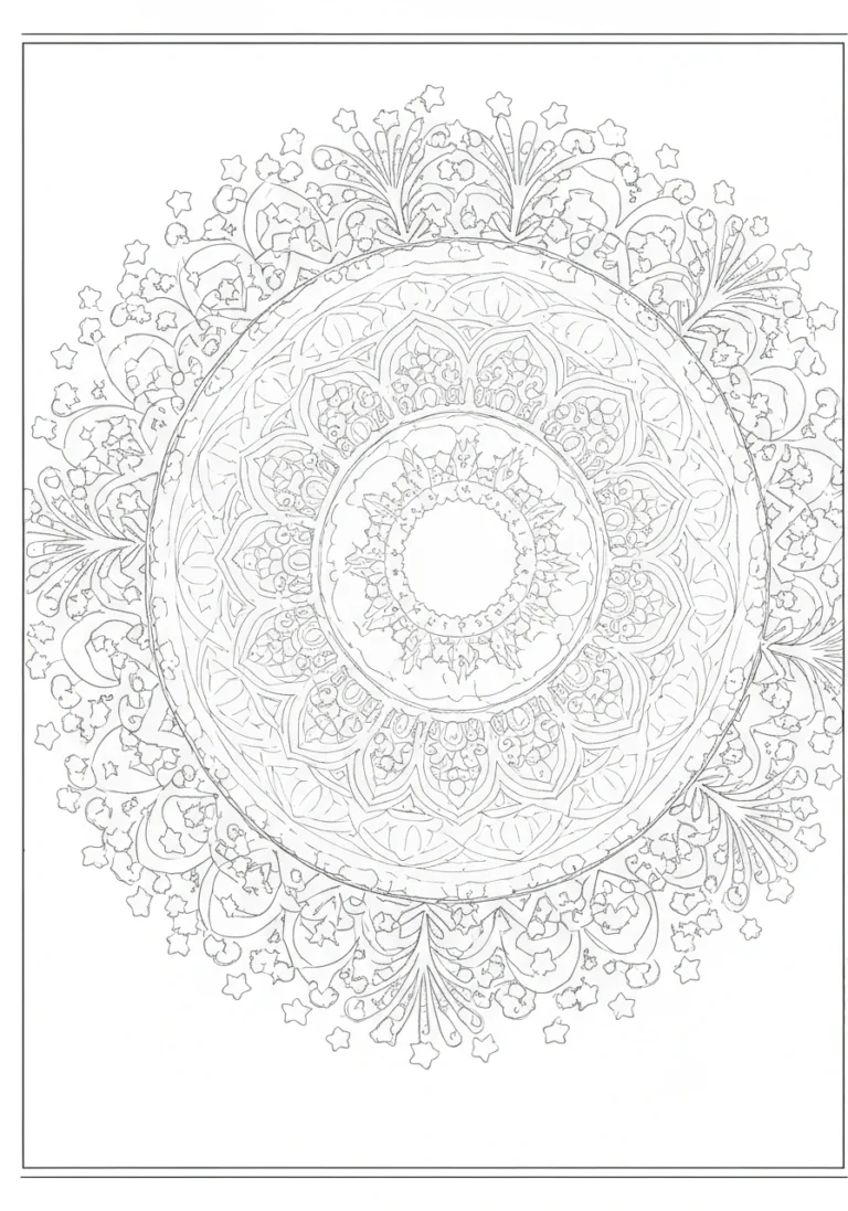 Mandala noworoczna - wzór na Nowy Rok - kolorowanka line-art do druku