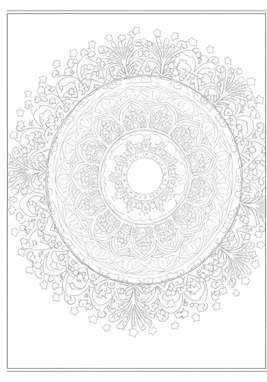 Mandala noworoczna - wzór na Nowy Rok - kolorowanka line-art do druku