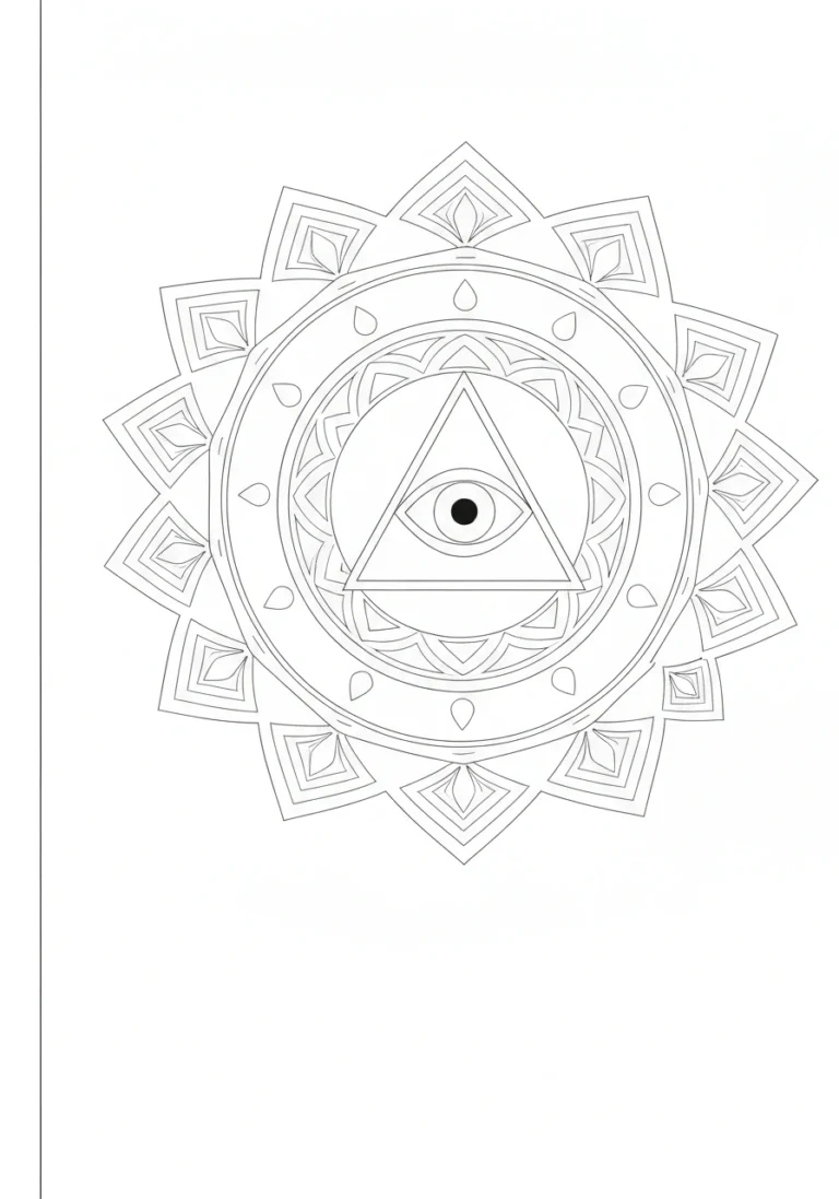 Mandala oka opatrzności - symboliczna kolorowanka - kolorowanka line-art do druku