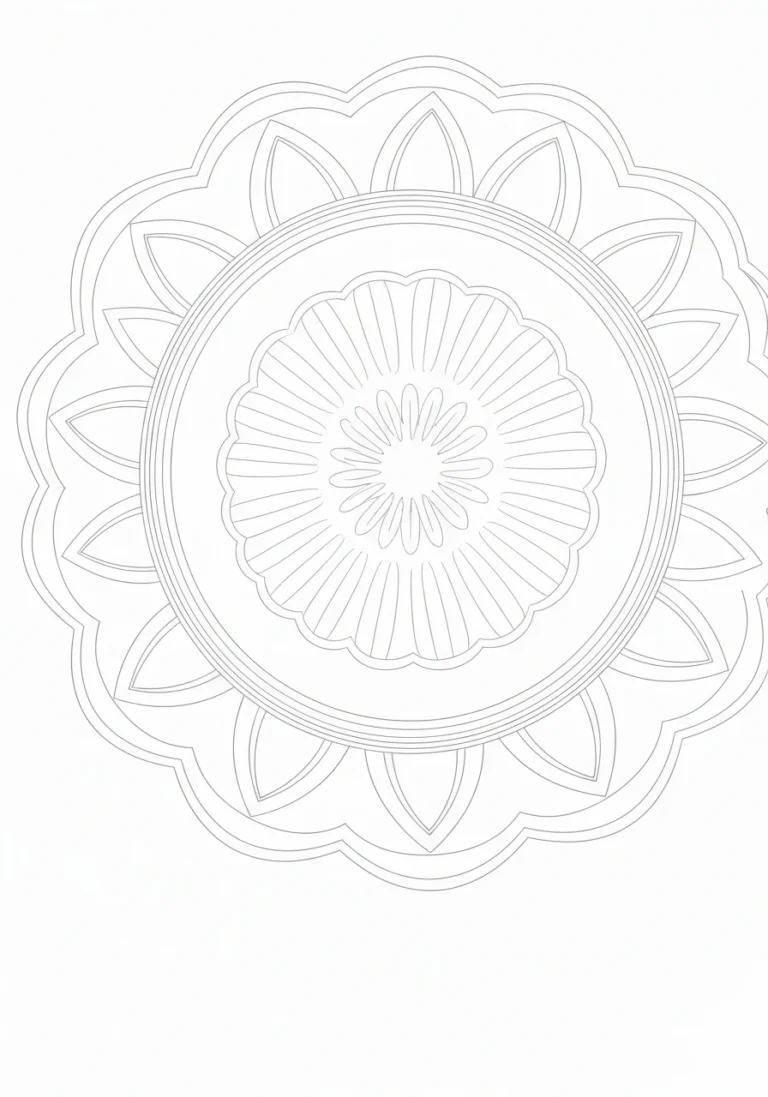 Mandala z koncentrycznych okręgów - prosta geometria - kolorowanka line-art do druku