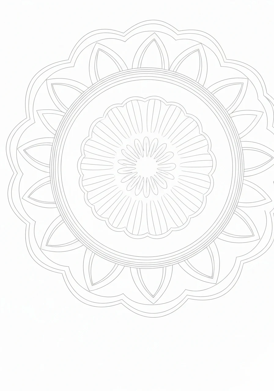Mandala z koncentrycznych okręgów - prosta geometria - kolorowanka line-art do druku