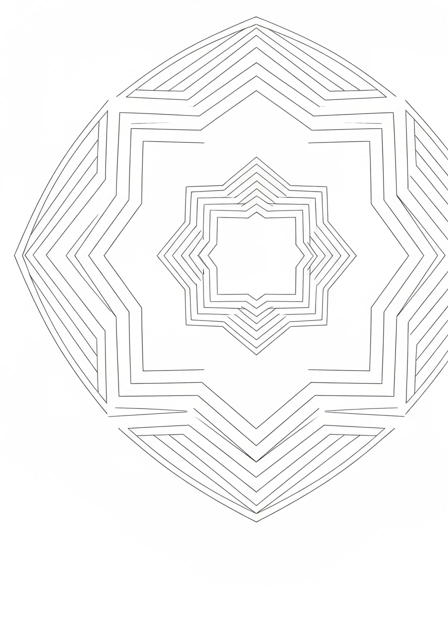 Mandala z kwadratami - wzór symetryczny - kolorowanka line-art do druku