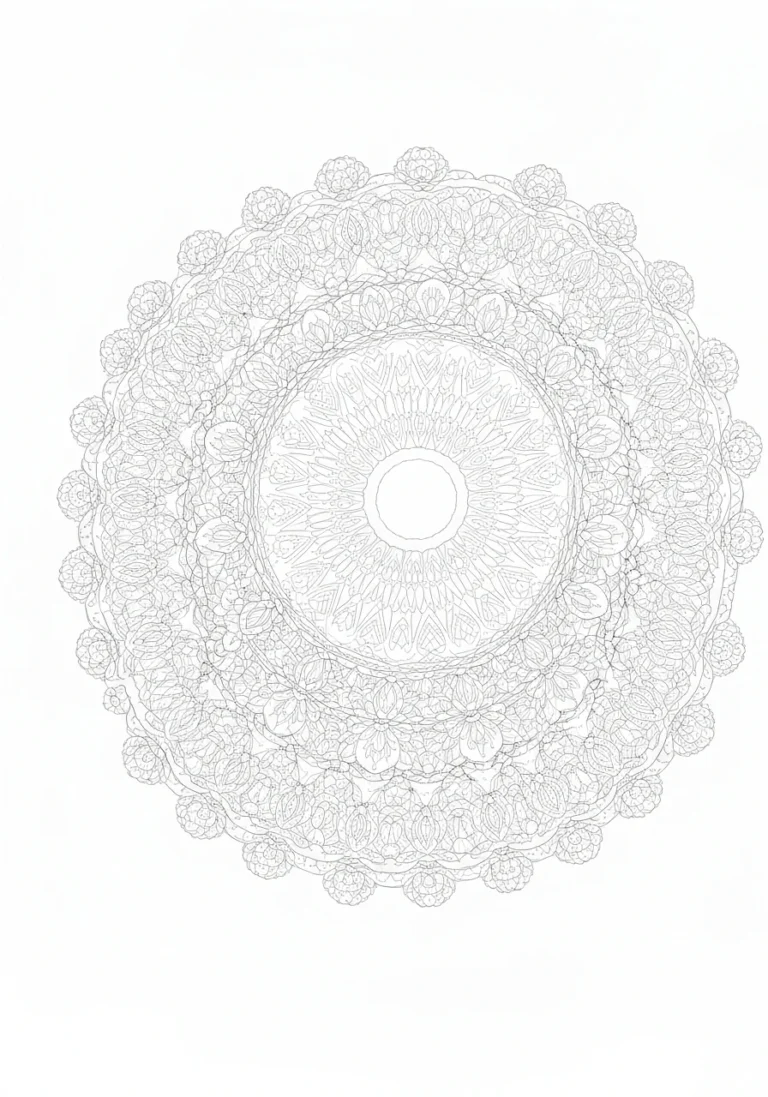 Mandala z polnymi kwiatami - łąkowy motyw - kolorowanka line-art do druku