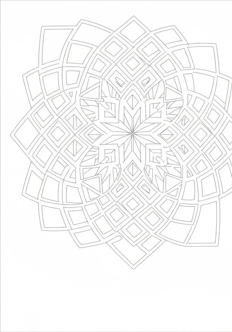 Mandala z rombami - dynamiczny wzór geometryczny - kolorowanka line-art do druku