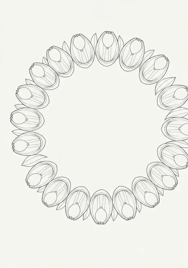 Mandala z tulipanami - wiosenny motyw - kolorowanka line-art do druku