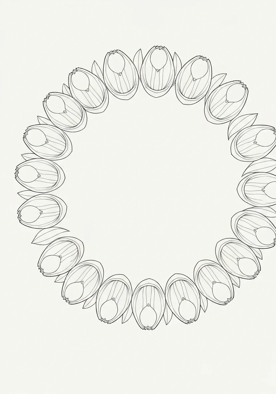 Mandala z tulipanami - wiosenny motyw - kolorowanka line-art do druku
