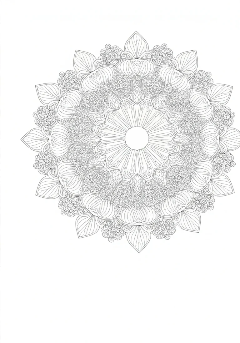 Mandala z winoroślą - ornamentalny wzór roślinny - kolorowanka line-art do druku