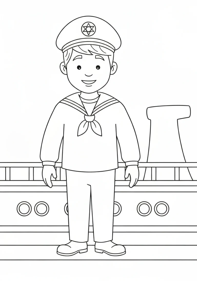 Marynarz na statku - kolorowanka zawód - kolorowanka line-art do druku