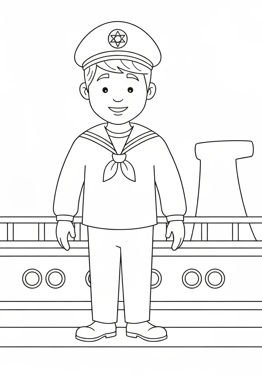 Marynarz na statku - kolorowanka zawód - kolorowanka line-art do druku