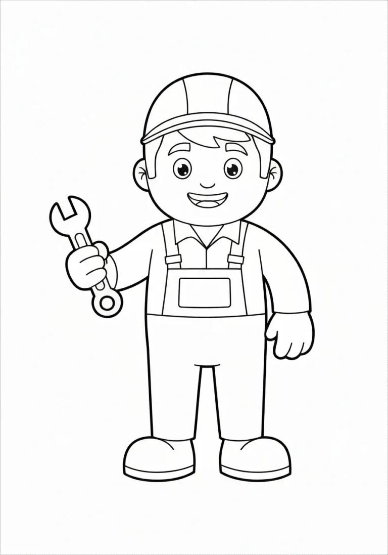 Mechanik z kluczem - kolorowanka zawodowa - kolorowanka line-art do druku
