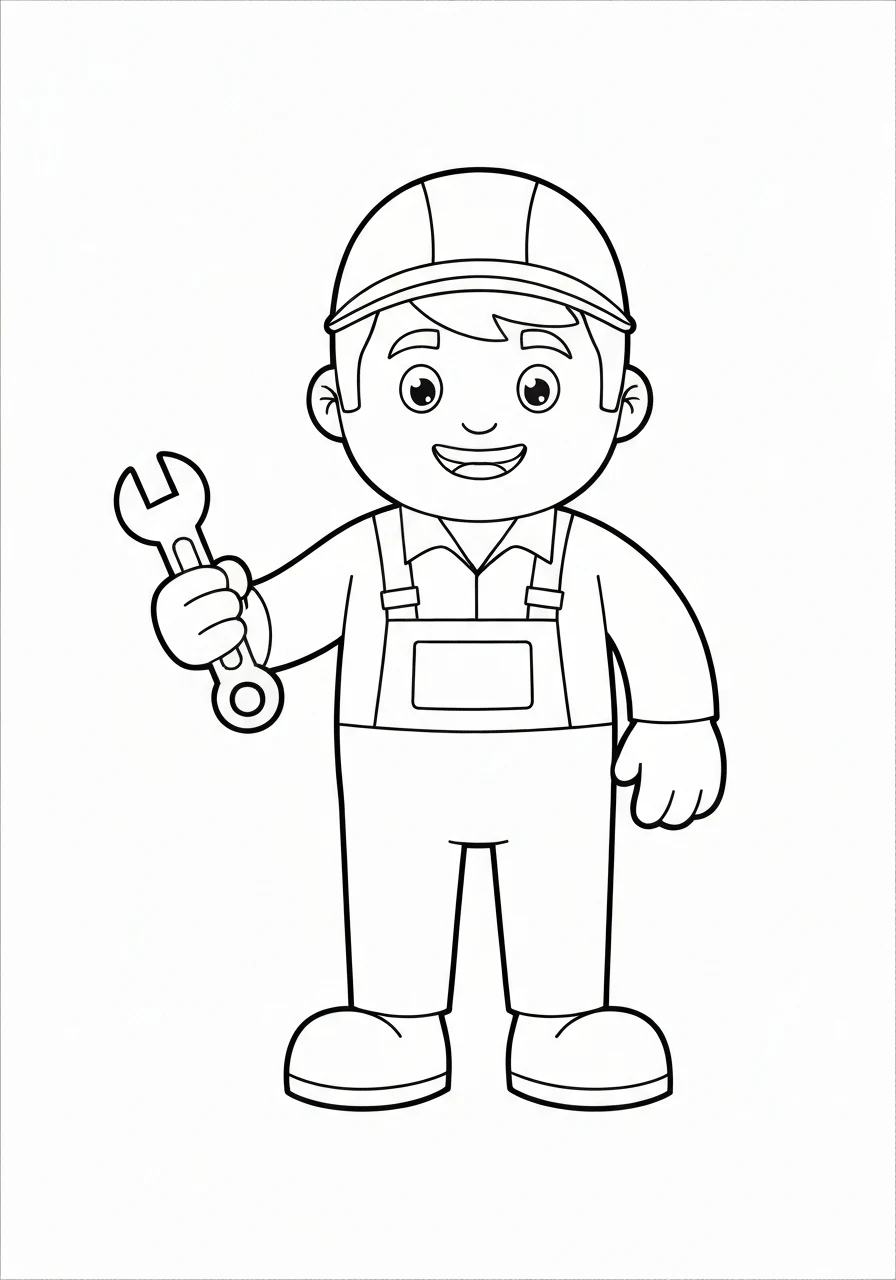 Mechanik z kluczem - kolorowanka zawodowa - kolorowanka line-art do druku