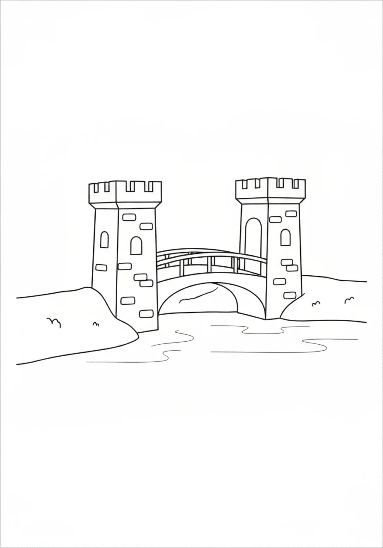 Most zwodzony zamku - kolorowanka architektura - kolorowanka line-art do druku