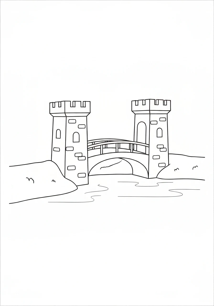 Most zwodzony zamku - kolorowanka architektura - kolorowanka line-art do druku