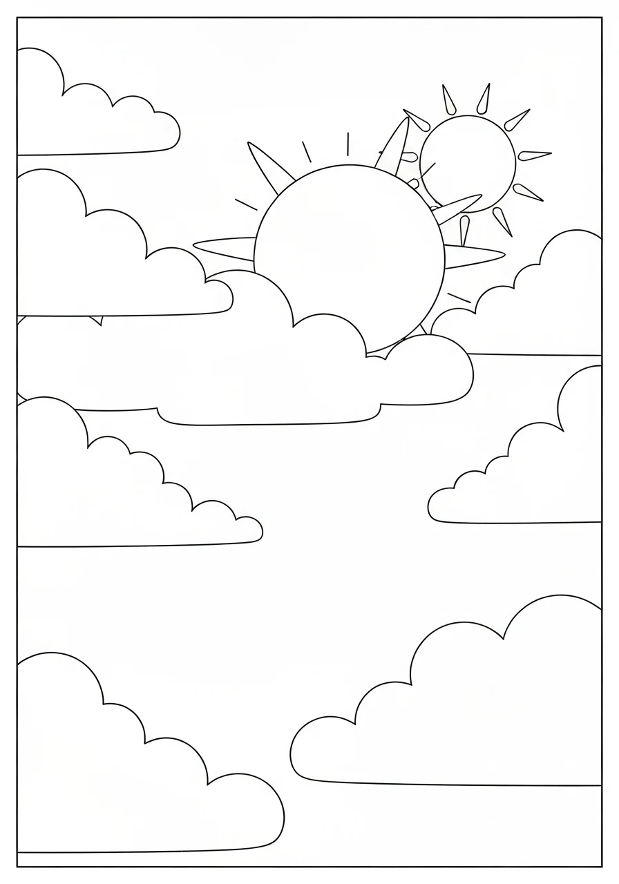 Niebo niebieskie (blue sky) - kolorowanka kolor - kolorowanka line-art do druku