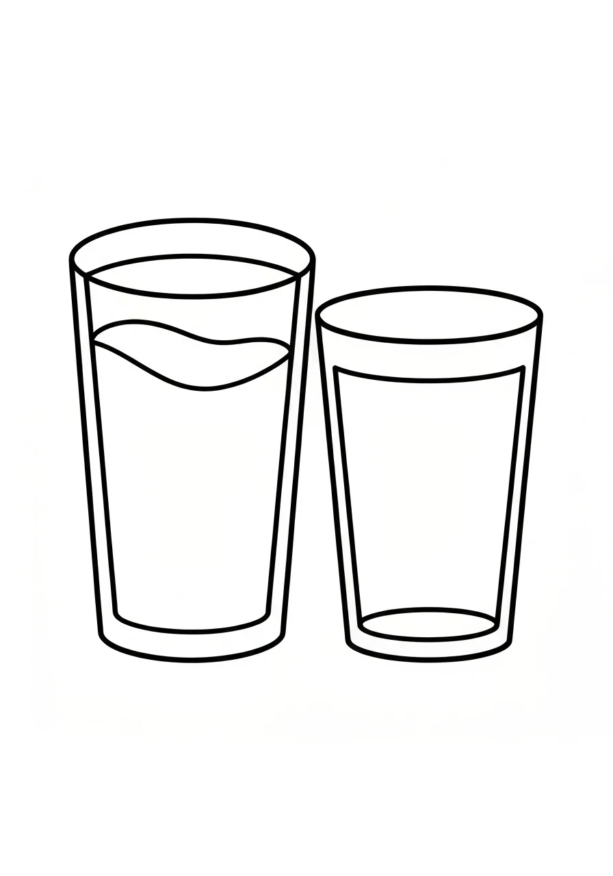 Pełny vs pusty - kolorowanka przeciwieństwa - kolorowanka line-art do druku
