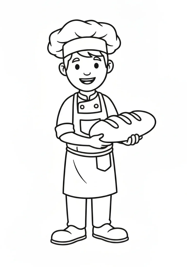 Piekarz z chlebem - kolorowanka zawód - kolorowanka line-art do druku