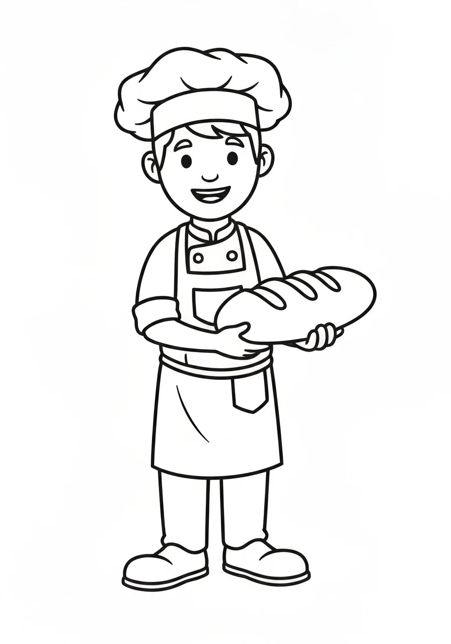 Piekarz z chlebem - kolorowanka zawód - kolorowanka line-art do druku