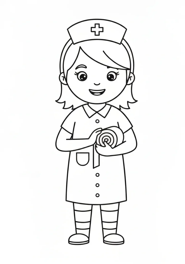 Pielęgniarka z bandażem - kolorowanka zawodowa - kolorowanka line-art do druku