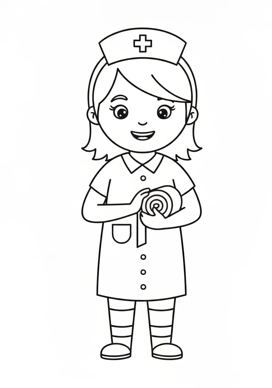 Pielęgniarka z bandażem - kolorowanka zawodowa - kolorowanka line-art do druku