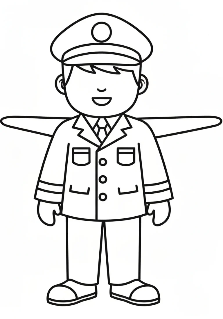 Pilot samolotu - kolorowanka zawód - kolorowanka line-art do druku