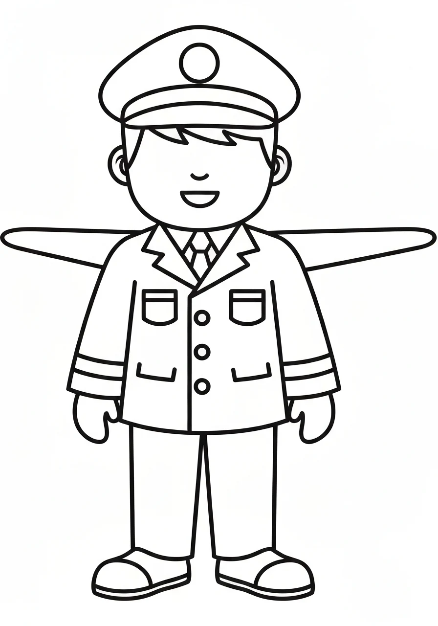 Pilot samolotu - kolorowanka zawód - kolorowanka line-art do druku