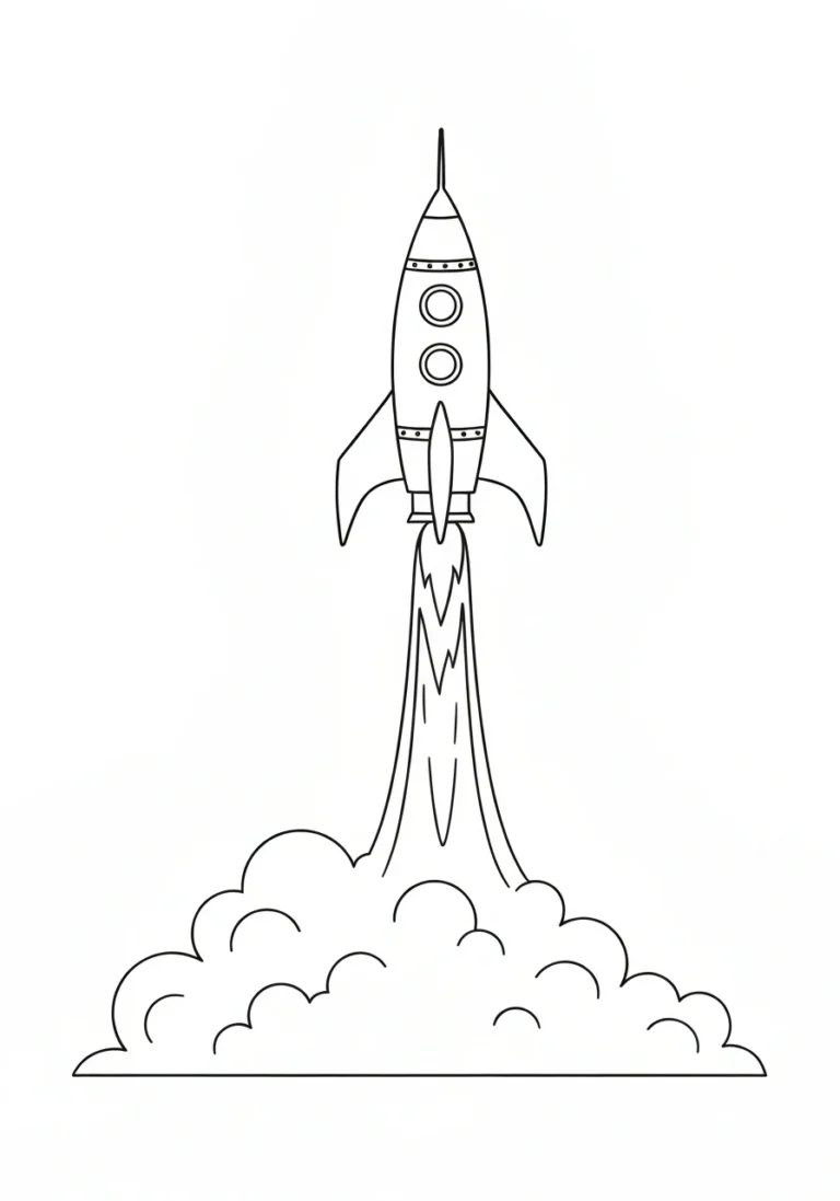Rakieta kosmiczna z dymem - kolorowanka dla maluchów - kolorowanka line-art do druku