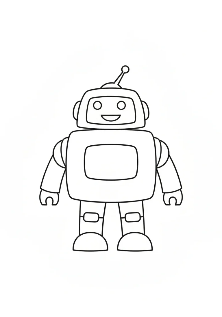 Robot z anteną - line-art dla dzieci 5-7 lat - kolorowanka line-art do druku