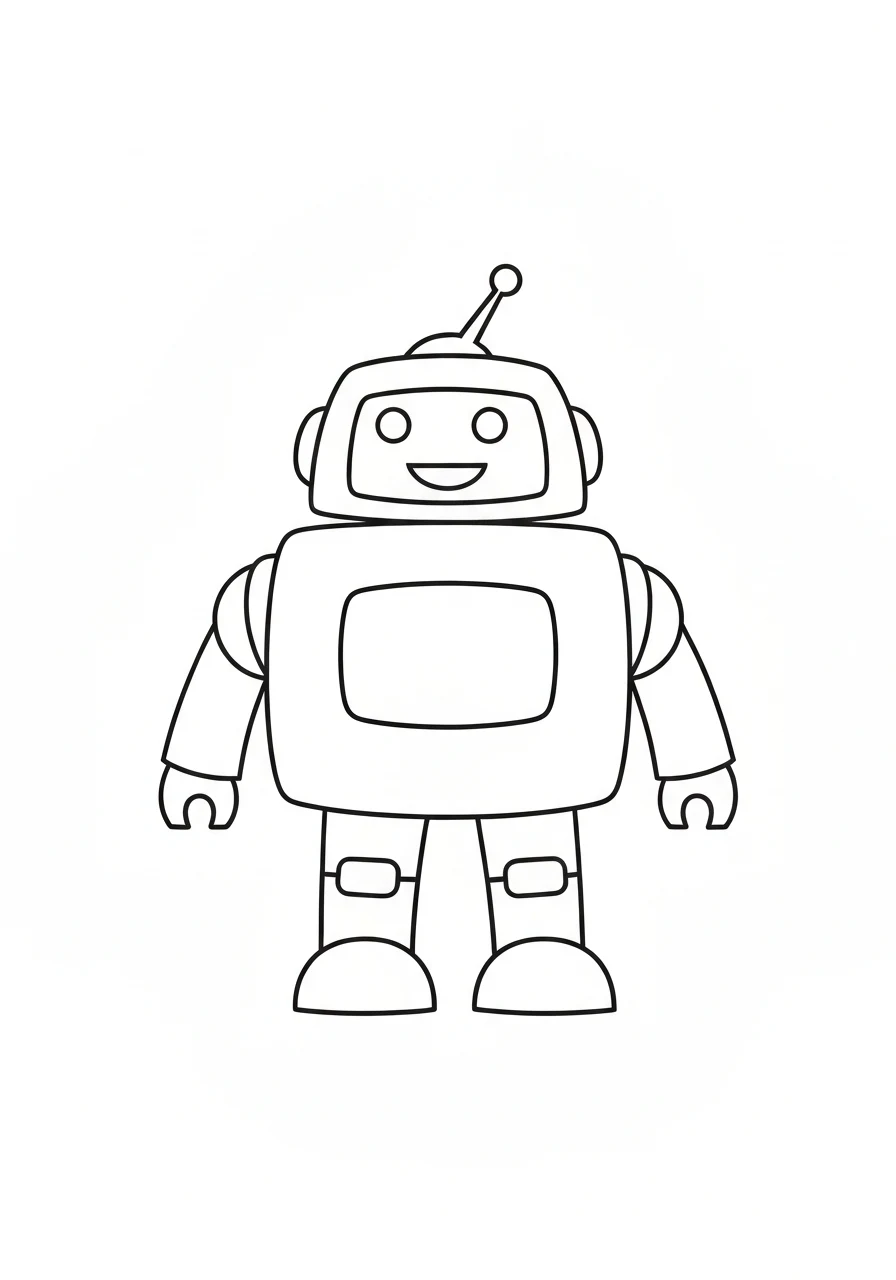 Robot z anteną - line-art dla dzieci 5-7 lat - kolorowanka line-art do druku