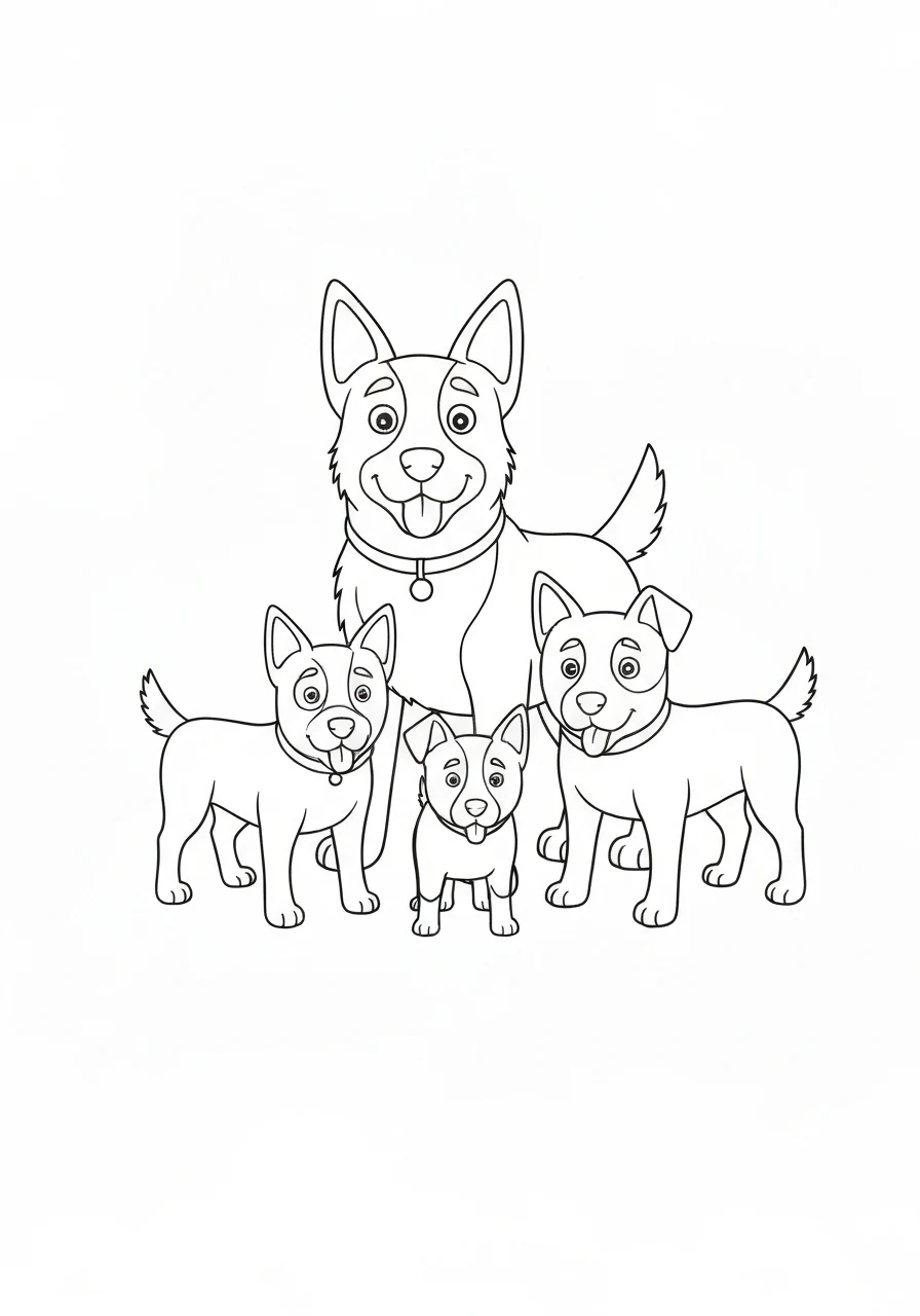 Rodzina Heeler z Bluey - kolorowanka rodzinna - kolorowanka line-art do druku