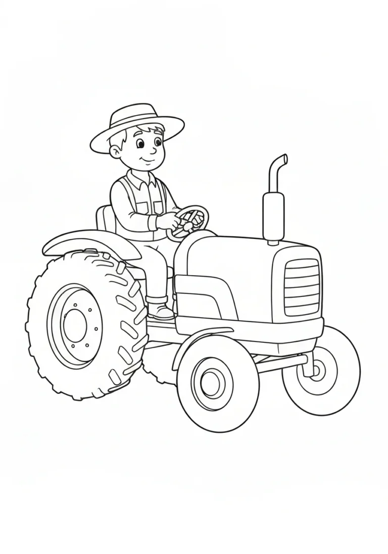 Rolnik na traktorze - kolorowanka zawodowa - kolorowanka line-art do druku