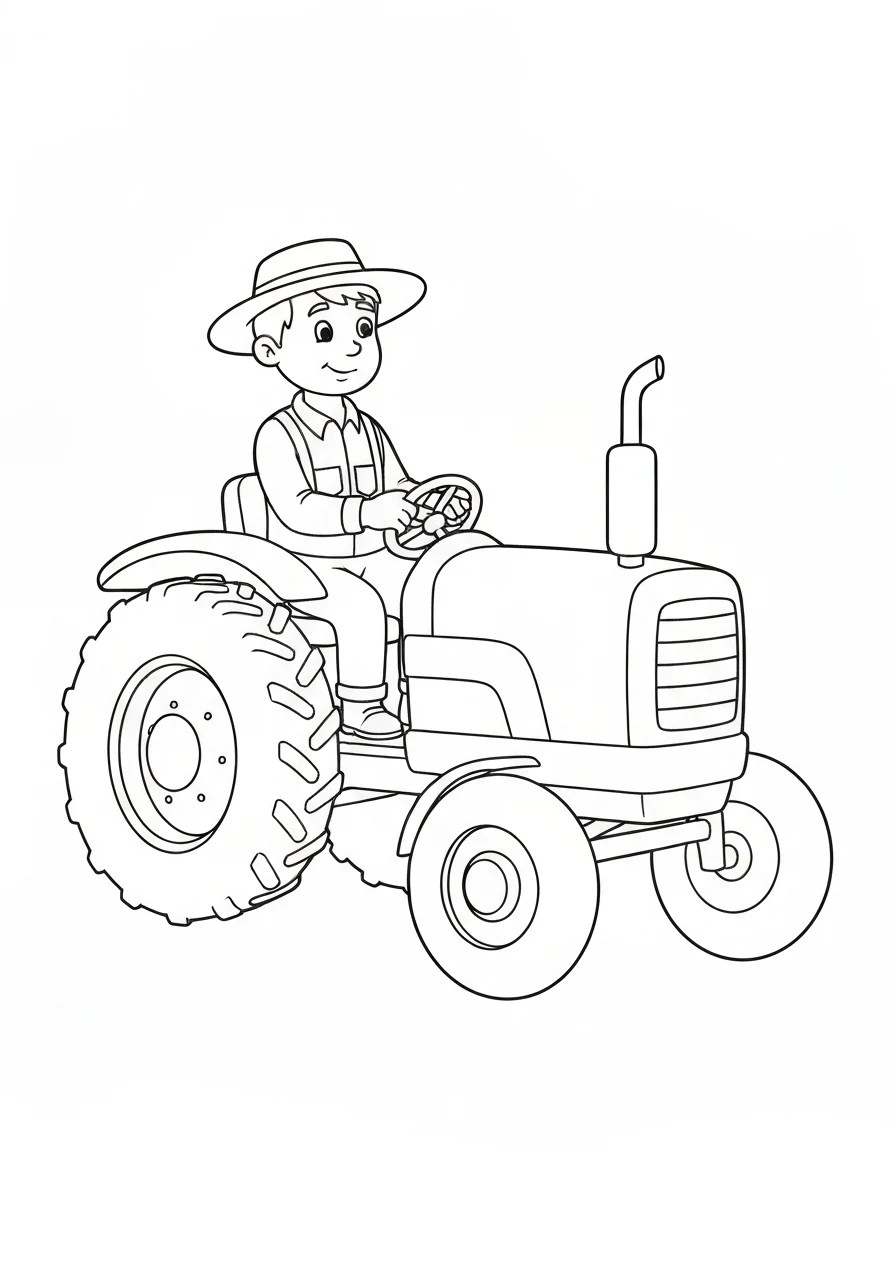 Rolnik na traktorze - kolorowanka zawodowa - kolorowanka line-art do druku