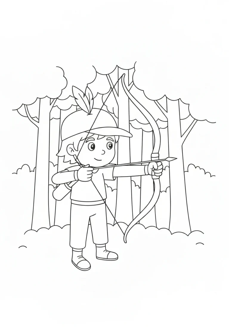 Rycerz Robin Hood w lesie - kolorowanka legendarna - kolorowanka line-art do druku