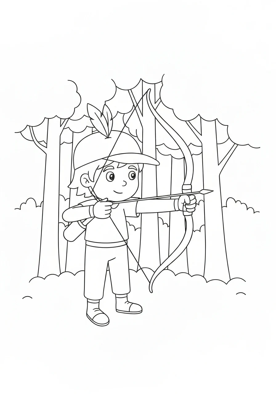 Rycerz Robin Hood w lesie - kolorowanka legendarna - kolorowanka line-art do druku