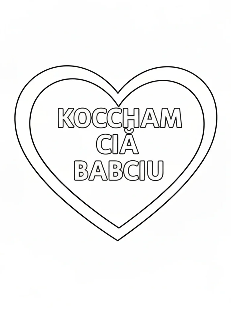 Serce z napisem KOCHAM CIĘ BABCIU - kolorowanka - kolorowanka line-art do druku