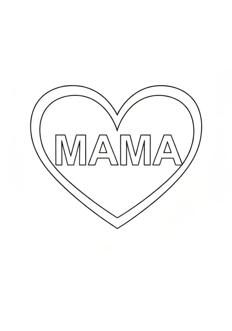 Serce z napisem MAMA - kolorowanka prosta - kolorowanka line-art do druku