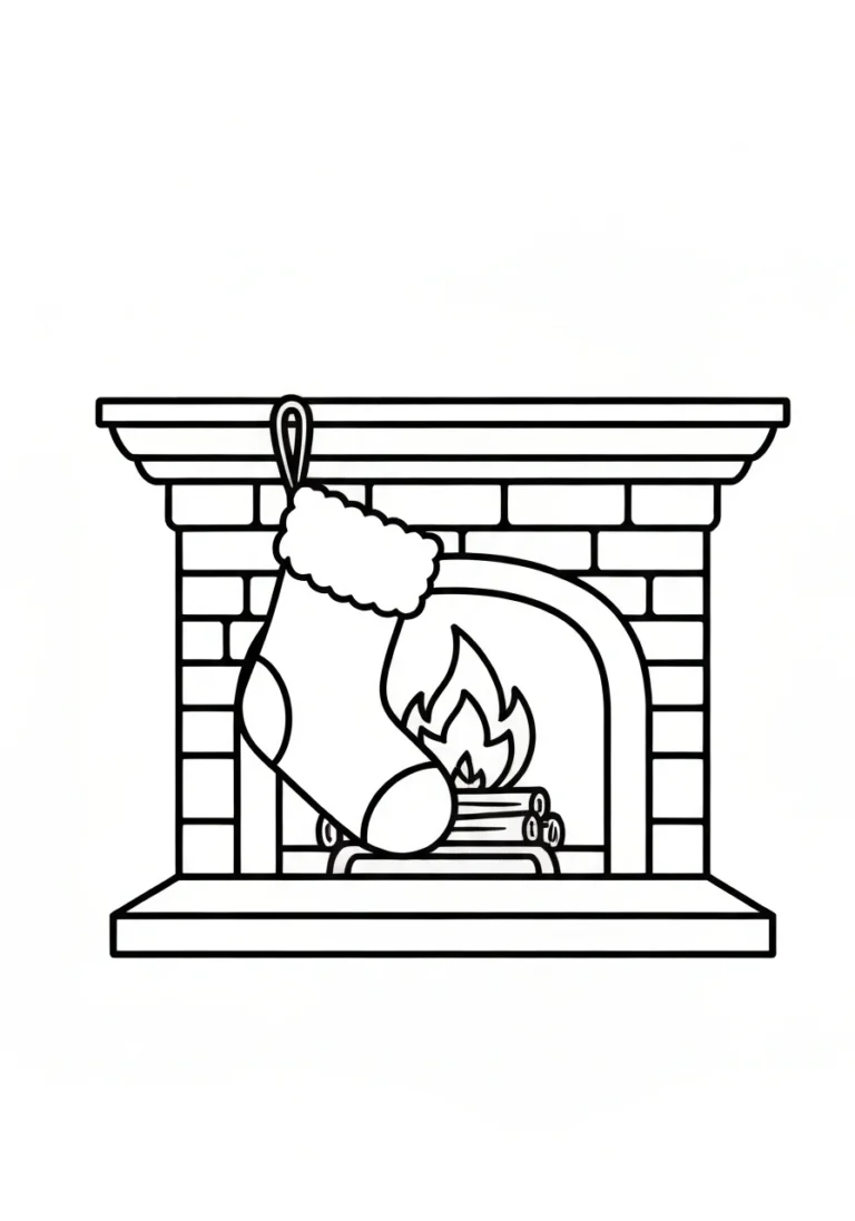 Skarpeta świąteczna nad kominkiem - kolorowanka - kolorowanka line-art do druku