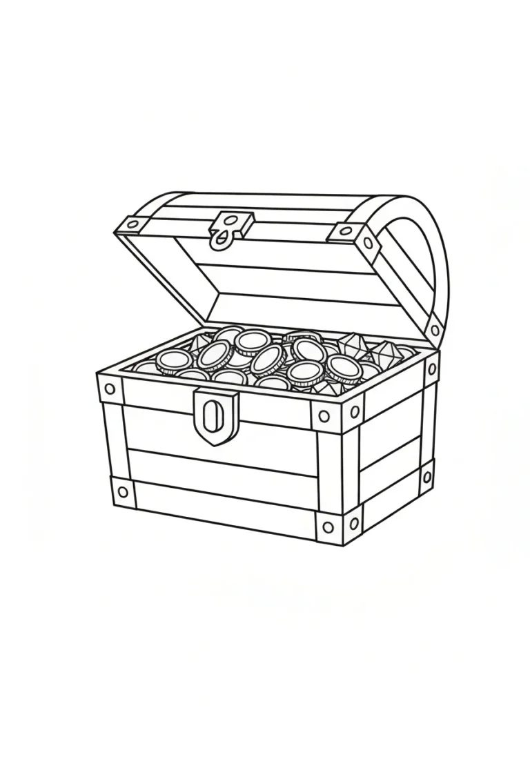 Skrzynia ze skarbem - kolorowanka piraci PDF - kolorowanka line-art do druku