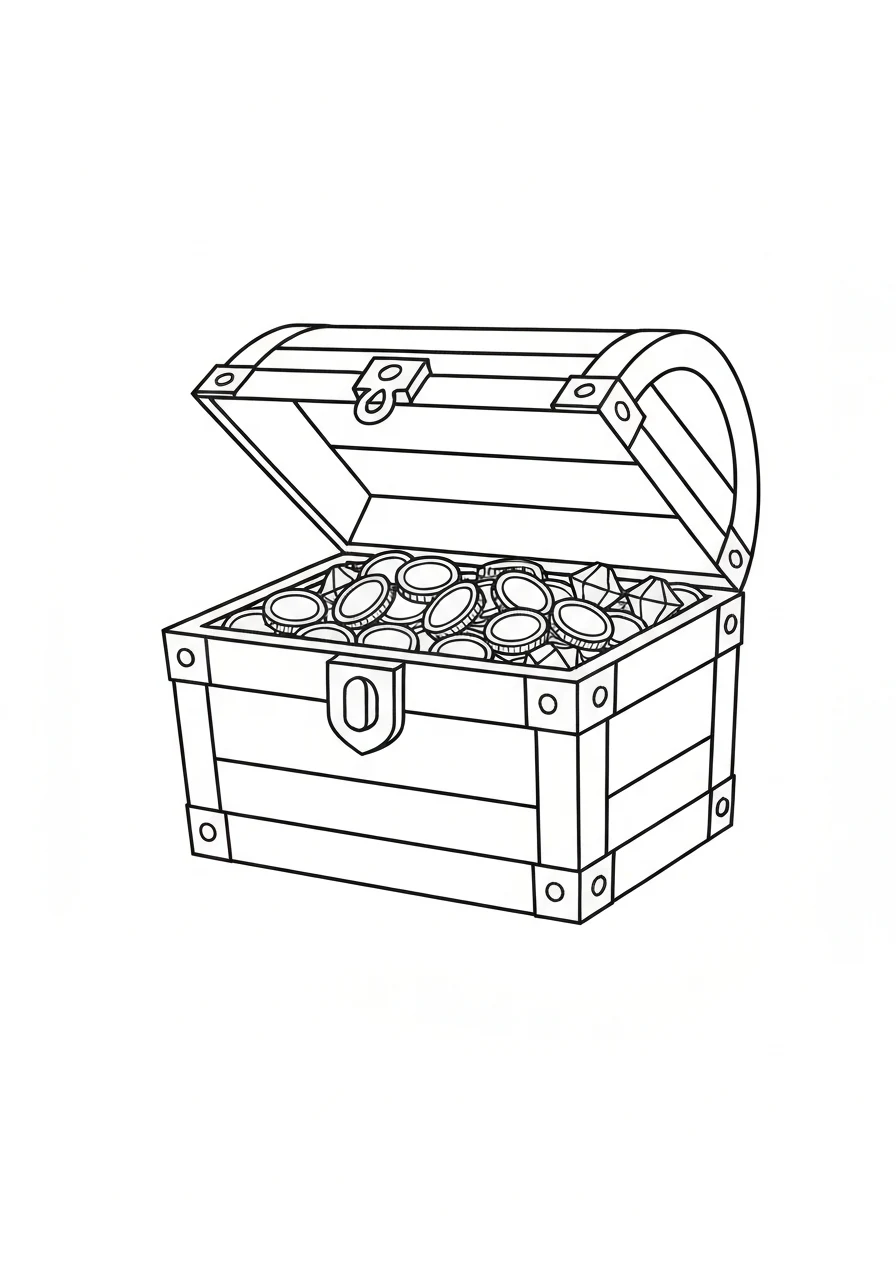 Skrzynia ze skarbem - kolorowanka piraci PDF - kolorowanka line-art do druku