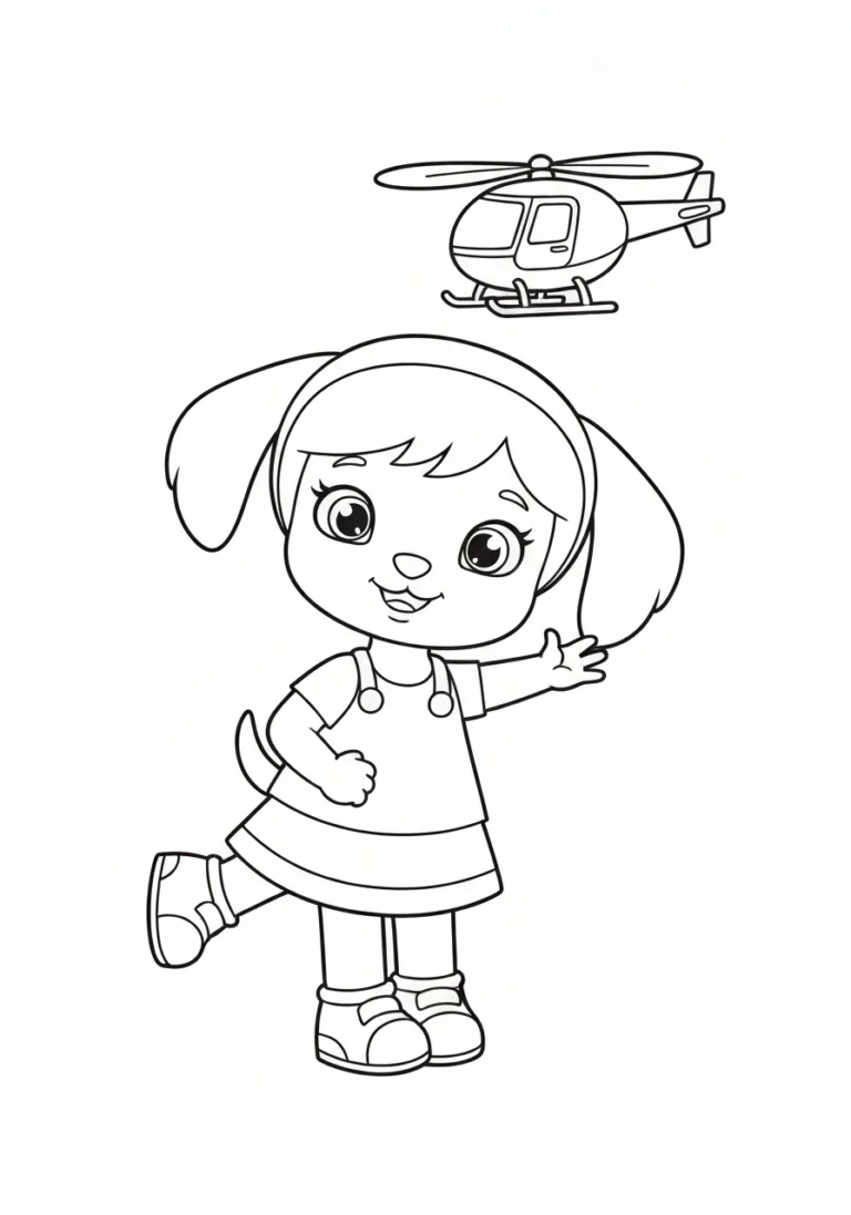 Skye różowy helikopter - kolorowanka Psi Patrol - kolorowanka line-art do druku