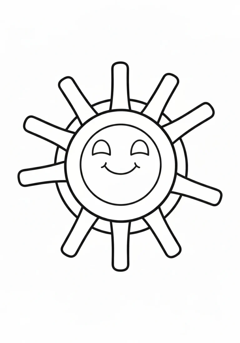 Słońce uśmiechnięte - kolorowanka lato - kolorowanka line-art do druku