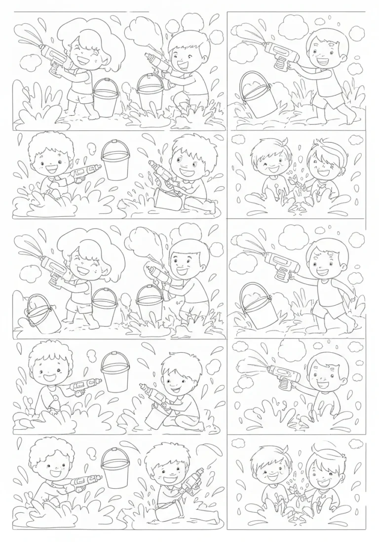 Śmigus dyngus - dzieci z wodą - kolorowanka - kolorowanka line-art do druku