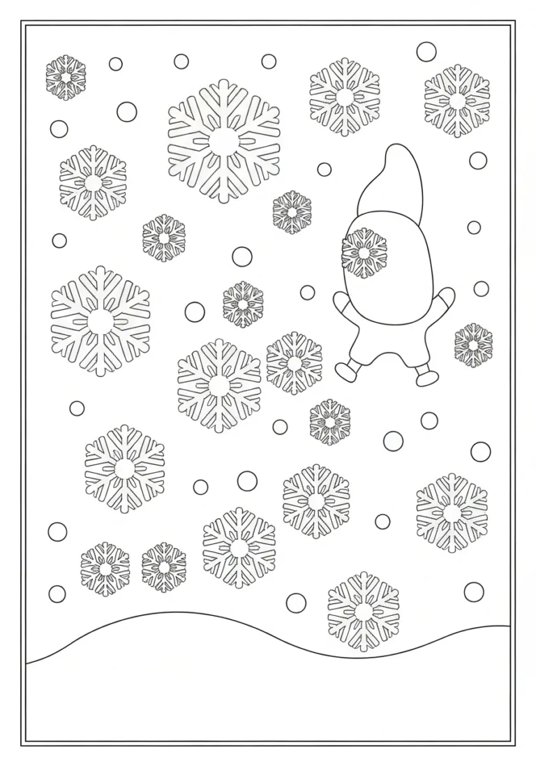 Śnieżna pogoda z płatkami - kolorowanka - kolorowanka line-art do druku